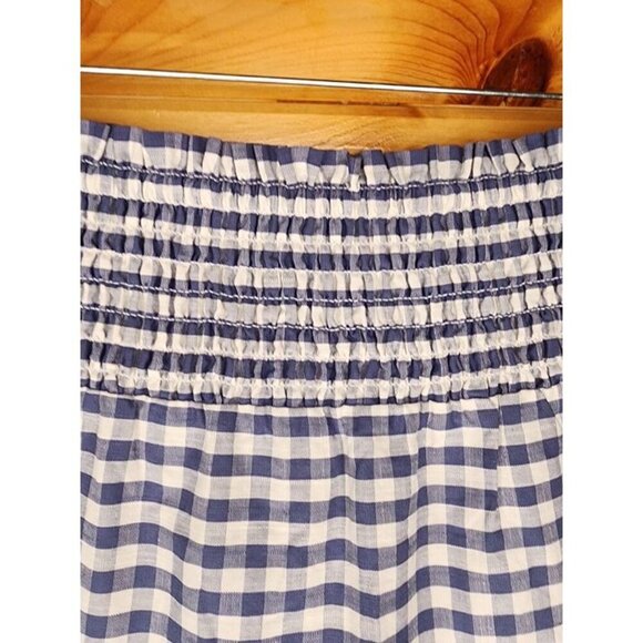 Universal Thread Blue White Check Gingham Tiered 4X Midi Long Skirt Picnic Plaid - Picture 7 of 12